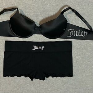 Juicy Couture Rhinestone Logo Bra & Boyshort Set Black Y2K 34C M